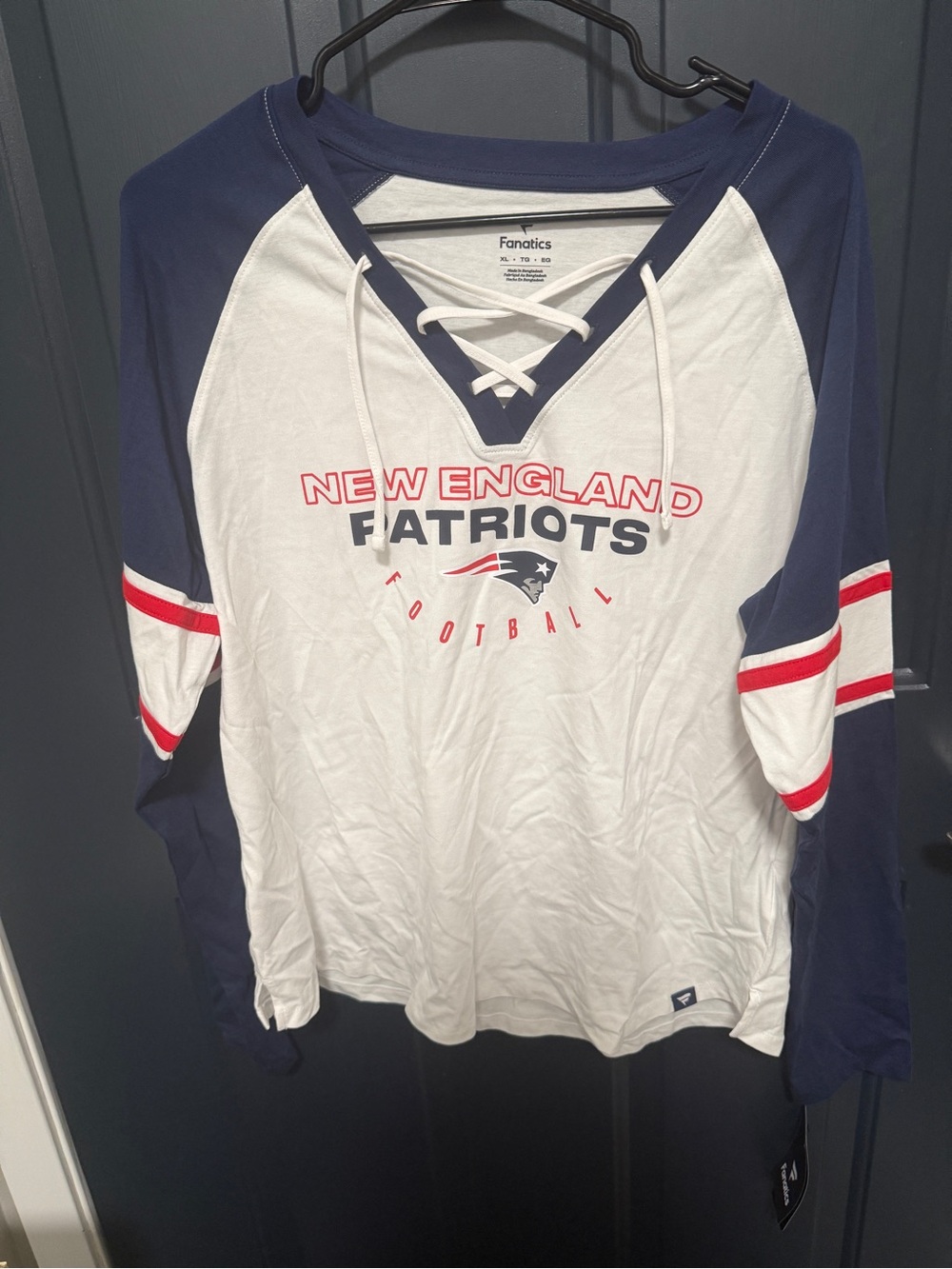Fanatics White Top with Navy Trim and Lace-Up Front
